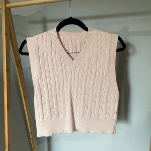 Women’s cropped sweater vest, warm tan, super trendy!